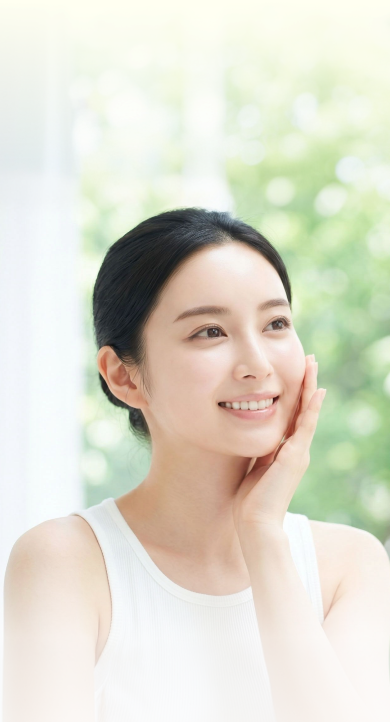 なめらかな肌で微笑む女性